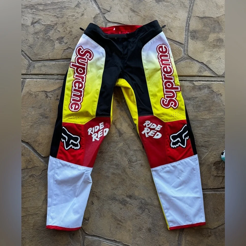 Supreme x Fox Racing Moto Pants Size L Ride Red Black Yellow Authentic